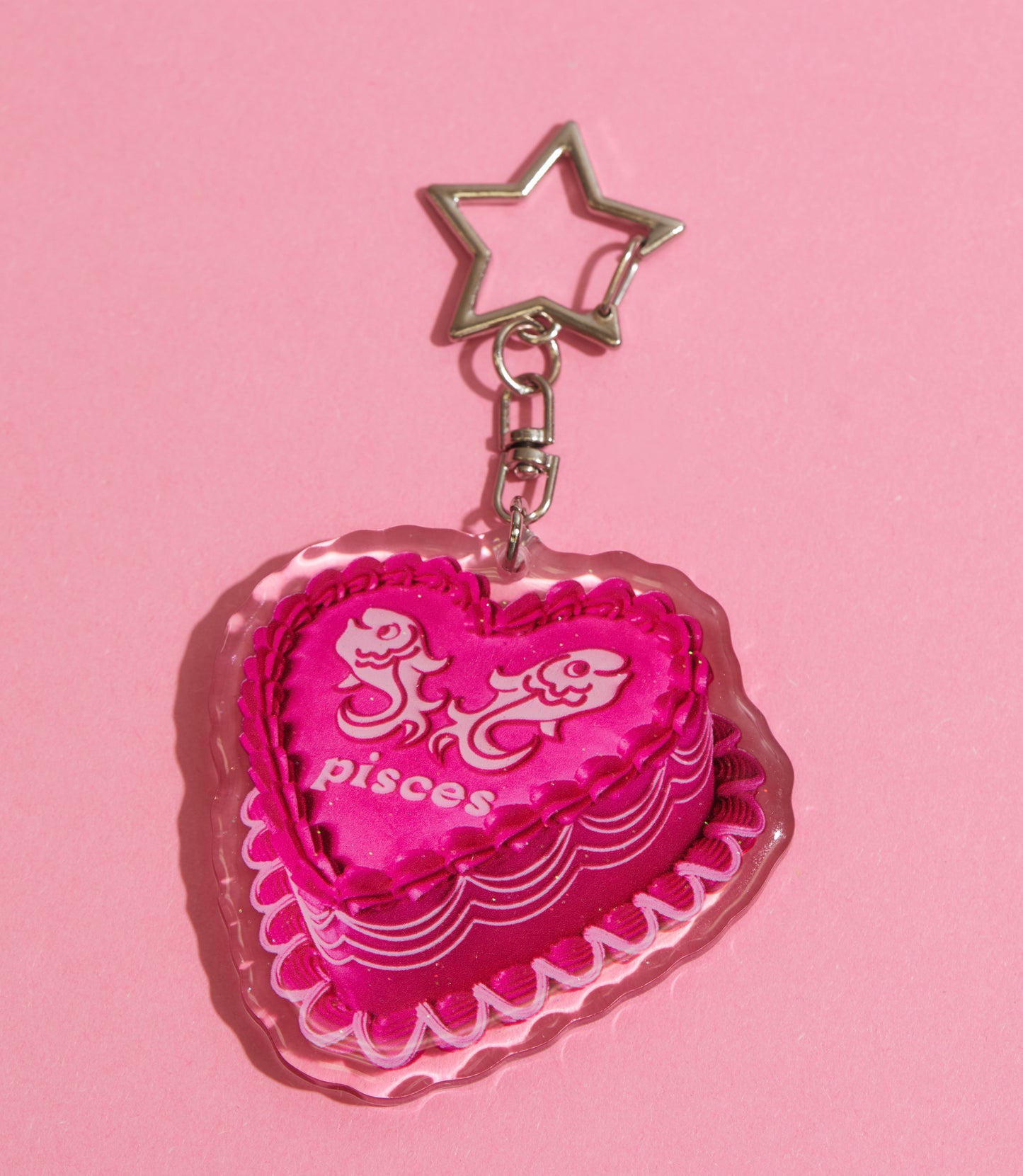 Pink Pisces Horoscope Cake Keychain